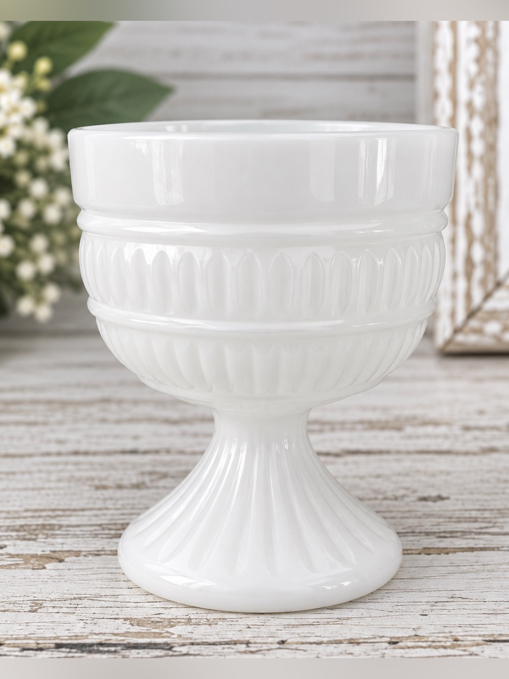 Vintage White Milk Glass Pedestal Goblet Vase